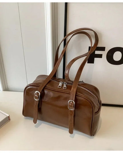 Women's Boston Shoulder Crossbody Bag Monochrome Handbag with Adjustable Straps for Work, Shopping, Travel