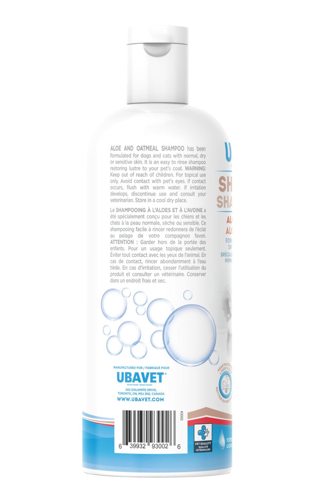 UBAVET Aloe & Oatmeal Shampoo for Dogs & Cats – Gentle Hydrating Formula – (16.9 fl oz / 500ml)