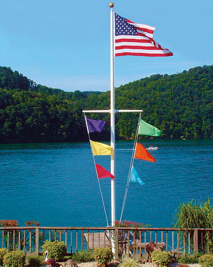 Nautical Aluminum Flagpole with Yardarm - Heavy Duty, Lifetime Warranty - Made in USA