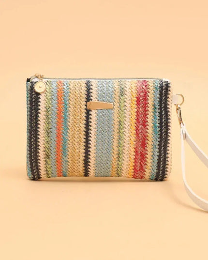 Rattan Knitting Women Straw Bags Fashion Colorful Summer Beach Clutch Bag Female Woven Wristlet Bag Wallet Money Coin Purse