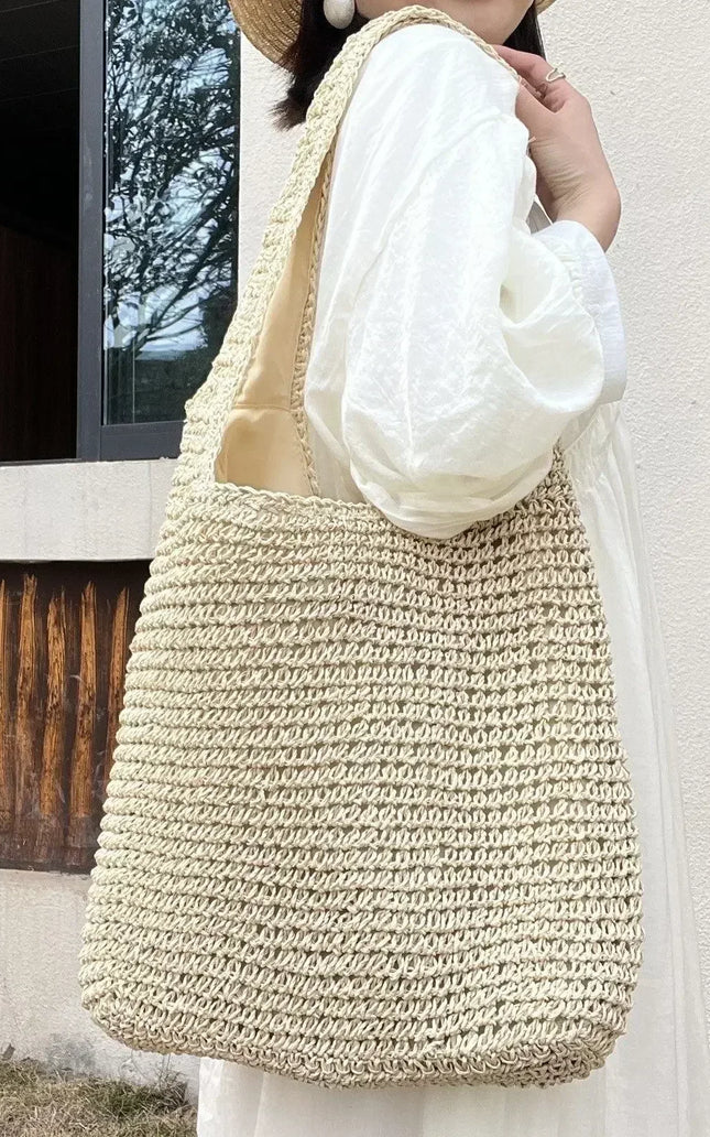 Women's Large Straw Beach Tote - Woven Summer Shoulder Bag