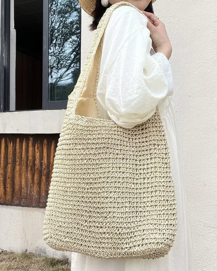 Women's Large Straw Beach Tote - Woven Summer Shoulder Bag