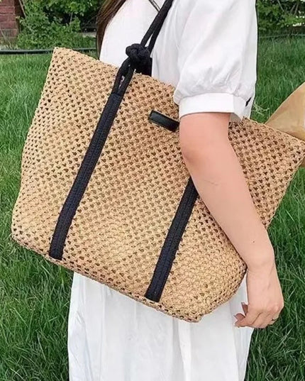 Elegant Straw Woven Beach Tote Handbag