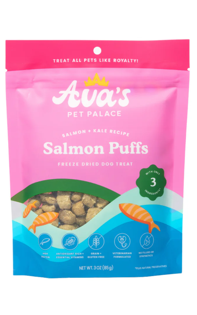 Ava's Pet Palace Freeze Dried Dog Treats - Salmon Puffs (3 oz)