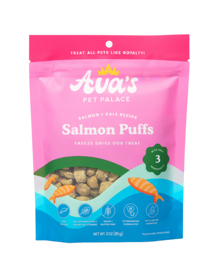 Ava's Pet Palace Freeze Dried Dog Treats - Salmon Puffs (3 oz)