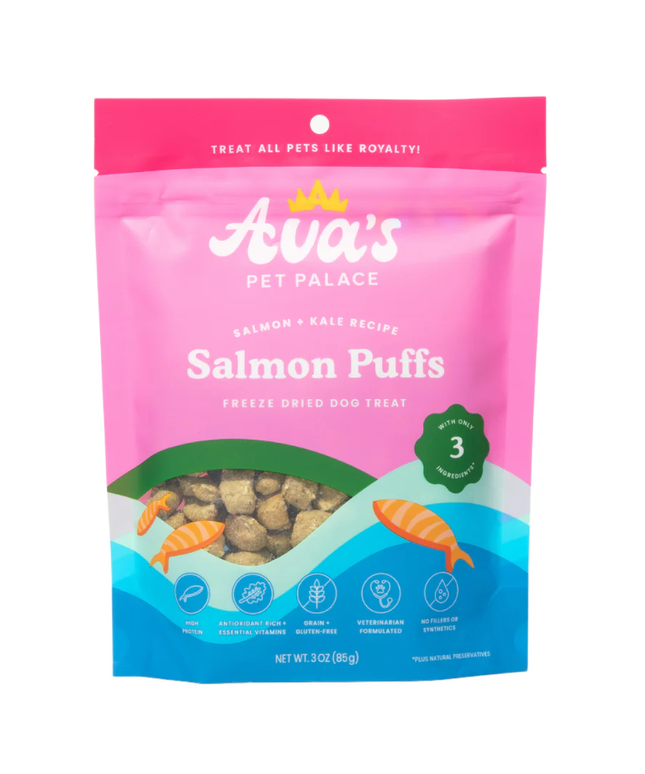Ava's Pet Palace Freeze Dried Dog Treats - Salmon Puffs (3 oz)