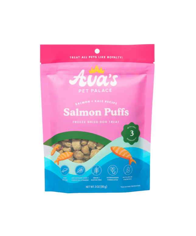 Ava's Pet Palace Freeze Dried Dog Treats - Salmon Puffs (3 oz)