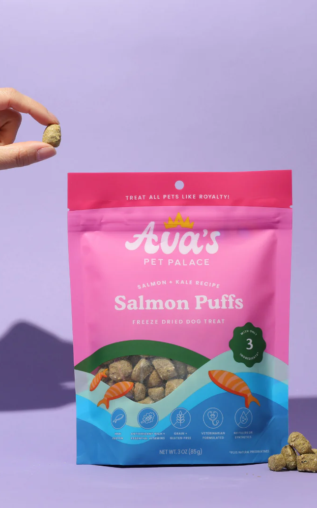 Ava's Pet Palace Freeze Dried Dog Treats - Salmon Puffs (3 oz)