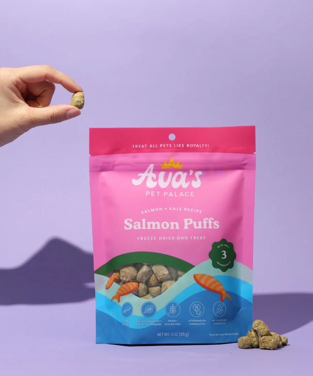 Ava's Pet Palace Freeze Dried Dog Treats - Salmon Puffs (3 oz)