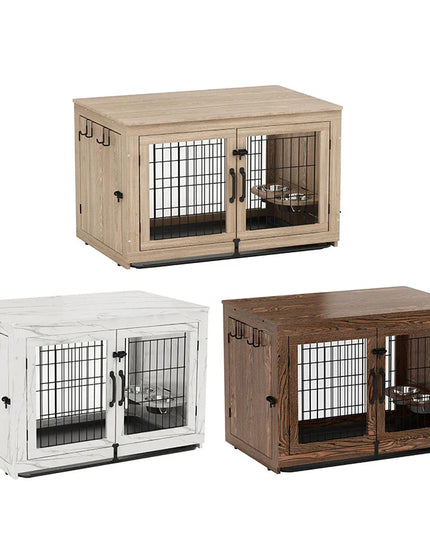 Wooden Two-Door Dog Cage - Luxury Solid Wood Pet Furniture