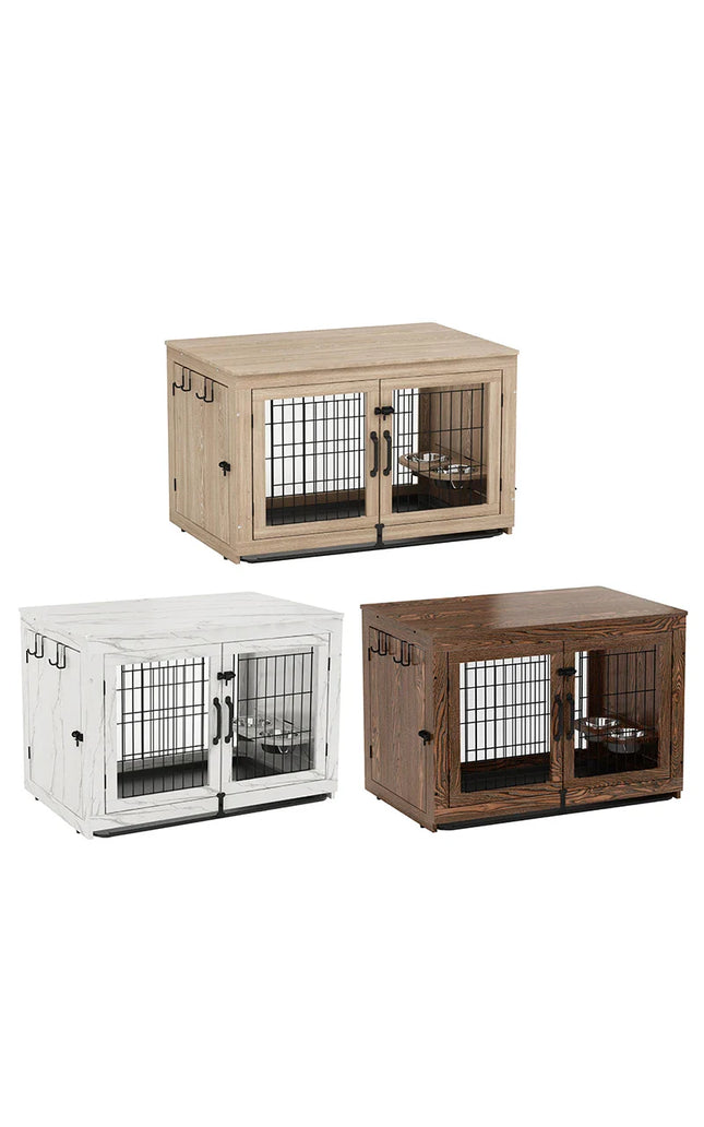 Wooden Two-Door Dog Cage - Luxury Solid Wood Pet Furniture
