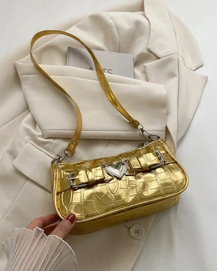 Y2K Heart Leather Alligator Pattern Shoulder Bag