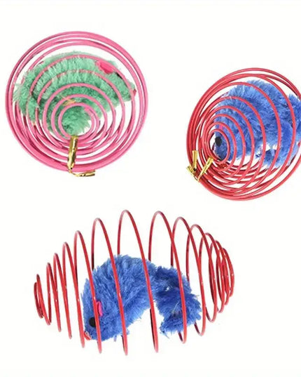 Interactive Cat Toy Ball Set - Spring & Caged Rat Toys