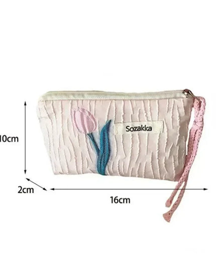 Red Green Floral Cute Women Wallet Mini Clutch Purse Coin Purse Cotton Fresh Cute Card Bag Sanitary Napkins Bag Earphone Bag