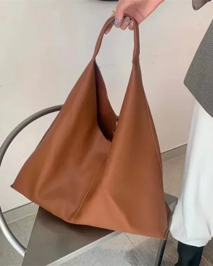 Women's Brown Leather Tote Bag - Large Capacity Shoulder Handbag