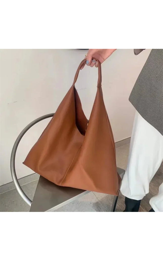 Women's Brown Leather Tote Bag - Large Capacity Shoulder Handbag