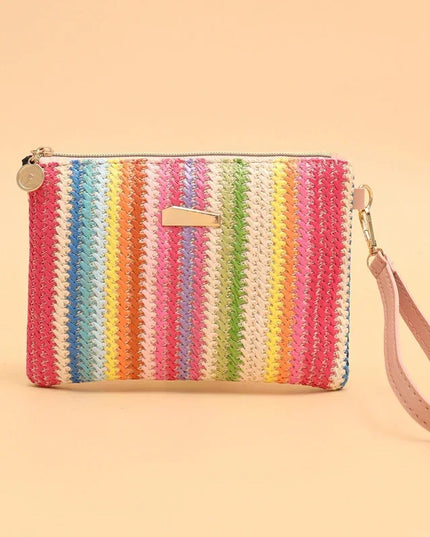 Rattan Knitting Women Straw Bags Fashion Colorful Summer Beach Clutch Bag Female Woven Wristlet Bag Wallet Money Coin Purse