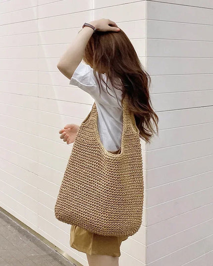 Women's Large Straw Beach Tote - Woven Summer Shoulder Bag