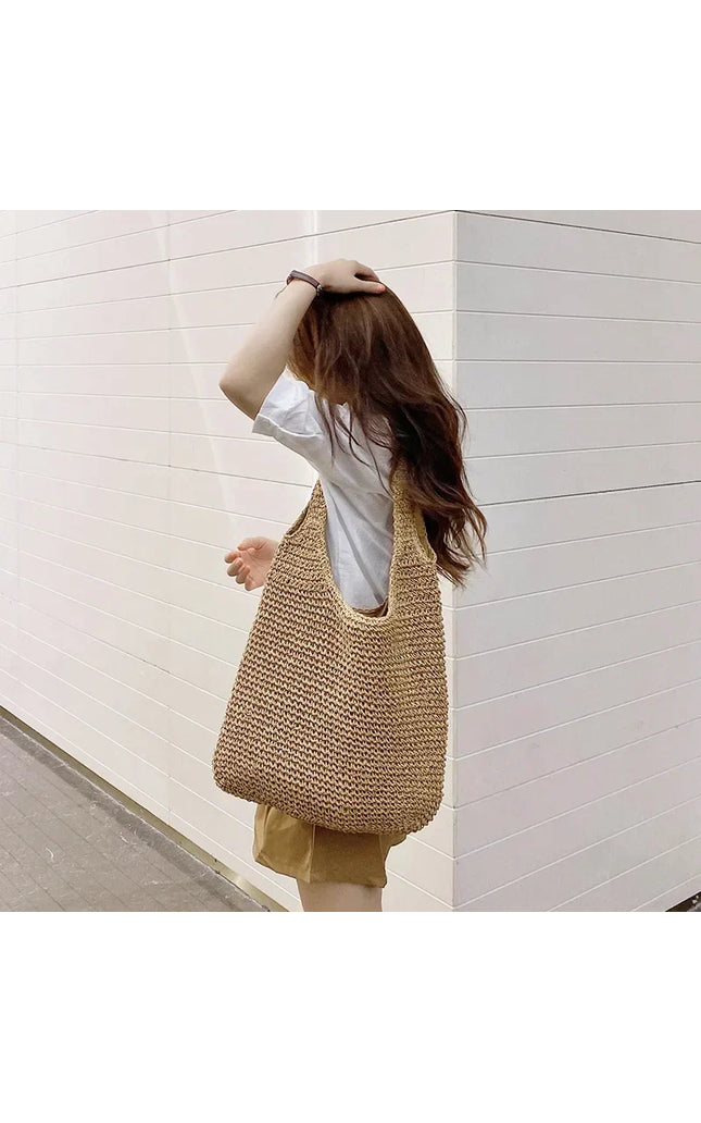 Women's Large Straw Beach Tote - Woven Summer Shoulder Bag