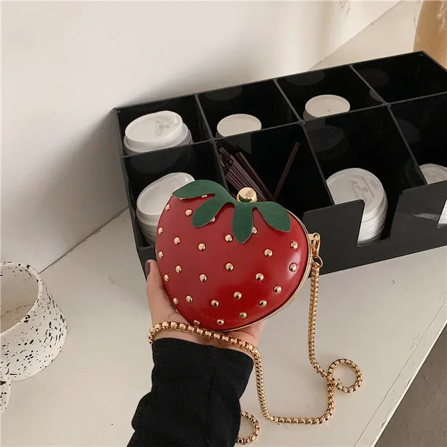 Strawberry Heart Shape Mini Chain Purse Clutch Shoulder Bag Handbag