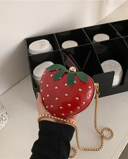 Strawberry Heart Shape Mini Chain Purse Clutch Shoulder Bag Handbag