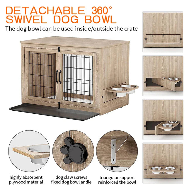 Wooden Two-Door Dog Cage - Luxury Solid Wood Pet Furniture