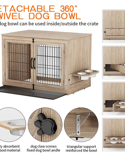 Wooden Two-Door Dog Cage - Luxury Solid Wood Pet Furniture