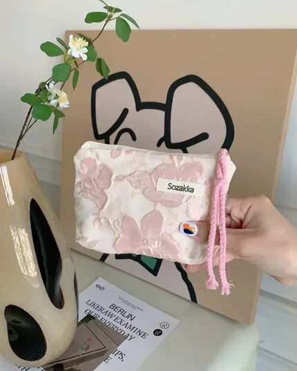 Red Green Floral Cute Women Wallet Mini Clutch Purse Coin Purse Cotton Fresh Cute Card Bag Sanitary Napkins Bag Earphone Bag