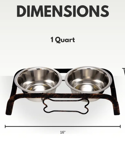 Country Living Rustic Dog Bone Elevated Feeder with 2 Stainless Steel Bowls