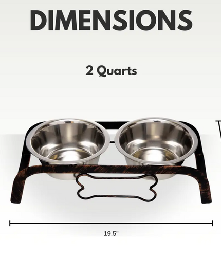 Country Living Rustic Dog Bone Elevated Feeder with 2 Stainless Steel Bowls
