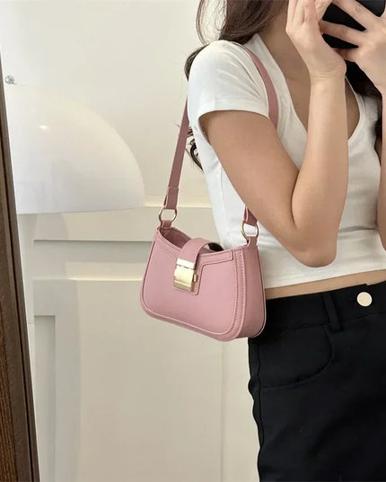 Vintage Brown PU Leather Shoulder Bag with Gold Buckle