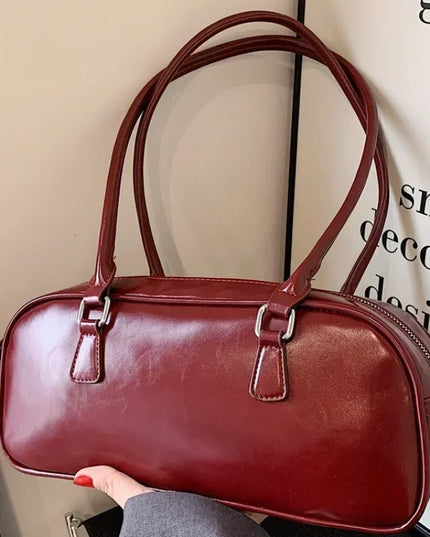 Solid PU Leather Underarm Bags Women Fashion Retro Shoulder Handbags Purses