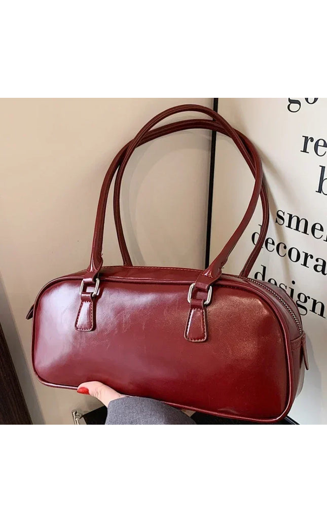 Solid PU Leather Underarm Bags Women Fashion Retro Shoulder Handbags Purses