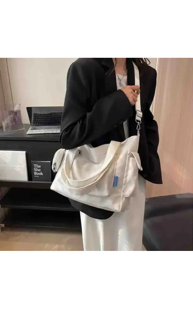 Large Unisex Tote Bag with Coin Purse, College Style Schoolbag, Crossbody Shoulder Bag