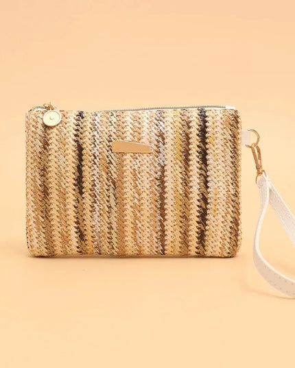 Rattan Knitting Women Straw Bags Fashion Colorful Summer Beach Clutch Bag Female Woven Wristlet Bag Wallet Money Coin Purse