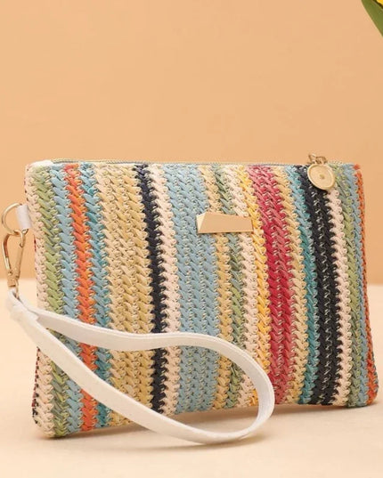 Rattan Knitting Women Straw Bags Fashion Colorful Summer Beach Clutch Bag Female Woven Wristlet Bag Wallet Money Coin Purse
