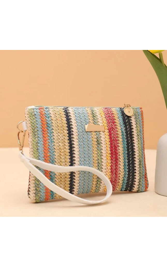 Rattan Knitting Women Straw Bags Fashion Colorful Summer Beach Clutch Bag Female Woven Wristlet Bag Wallet Money Coin Purse