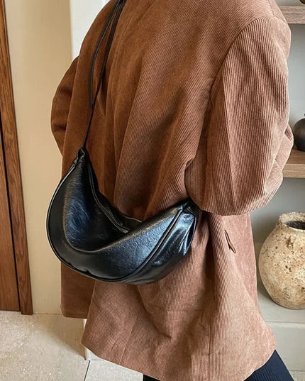 Versatile Half Moon Crossbody Bag Leather PU Crescent Shoulder Bag