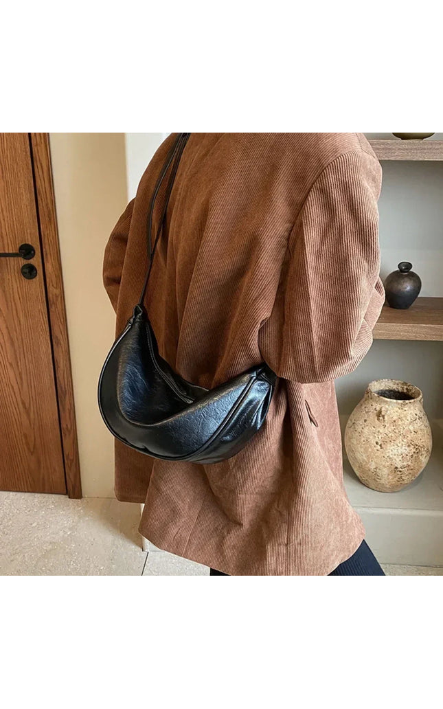 Versatile Half Moon Crossbody Bag Leather PU Crescent Shoulder Bag