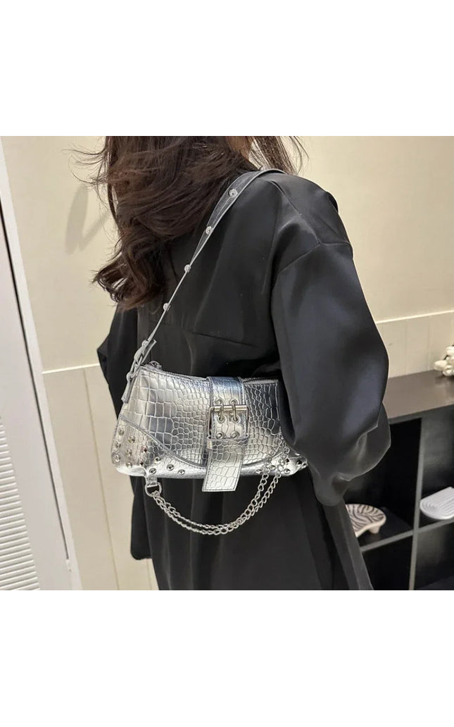 Gothic Y2K Rivet Chain Shoulder Bag for Women