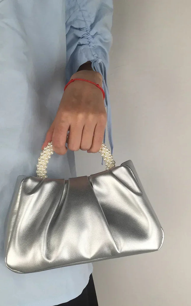 Luxury Pearl Handle Women's Clutch Handbag Shoulder Bag