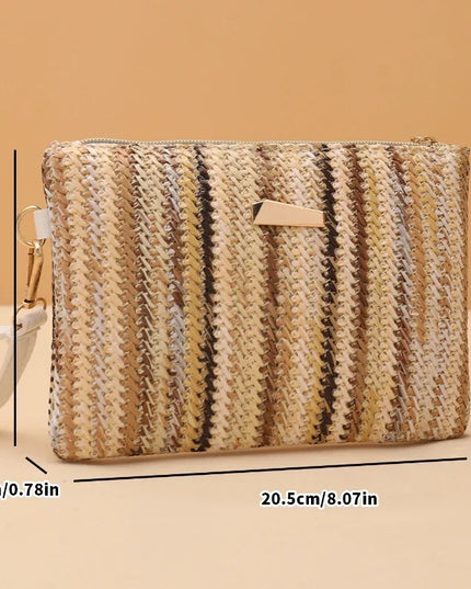 Rattan Knitting Women Straw Bags Fashion Colorful Summer Beach Clutch Bag Female Woven Wristlet Bag Wallet Money Coin Purse
