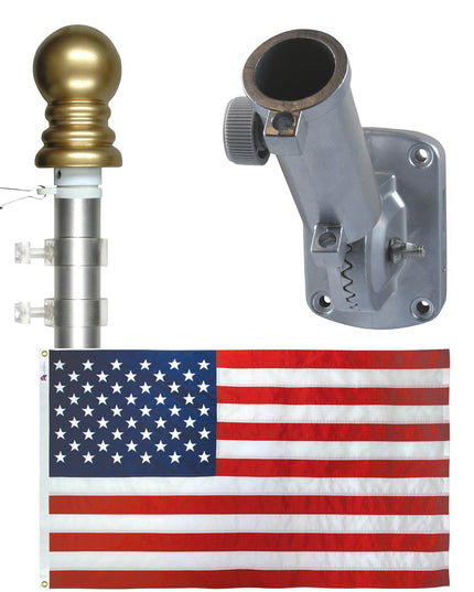 Non Tangle Flagpole Kit w/ Flag, Adjustable Bracket & Aluminum Pole