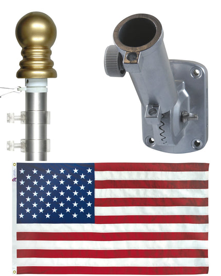 Non Tangle Flagpole Kit w/ Flag, Adjustable Bracket & Aluminum Pole