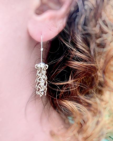 Mini Jellyfish Earrings in Sterling Silver with White Pearls