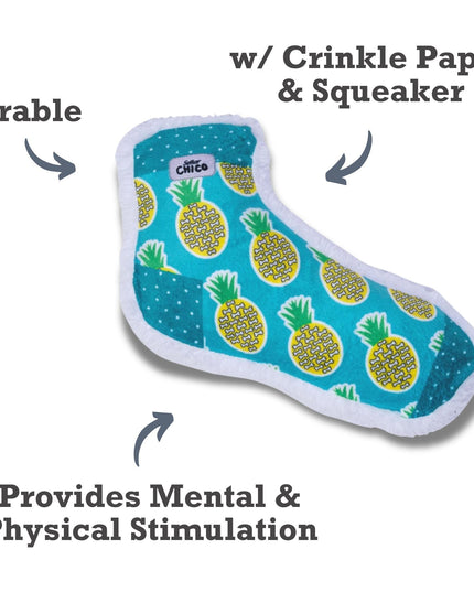 Squeaky Sock Plush Dog Toy – Whimsy Wonders Pineapple Design