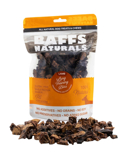 BAFFS NATURALS Lamb Lung Training Bites – All-Natural, Protein-Packed Dog Treats (7oz Bag)