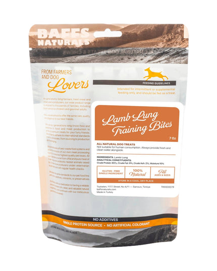 BAFFS NATURALS Lamb Lung Training Bites – All-Natural, Protein-Packed Dog Treats (7oz Bag)
