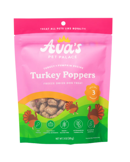 Ava's Pet Palace Freeze Dried Dog Treats - Turkey Poppers (3oz)