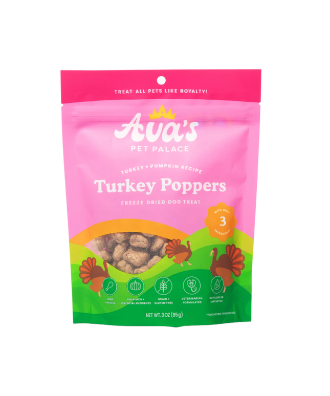 Ava's Pet Palace Freeze Dried Dog Treats - Turkey Poppers (3oz)